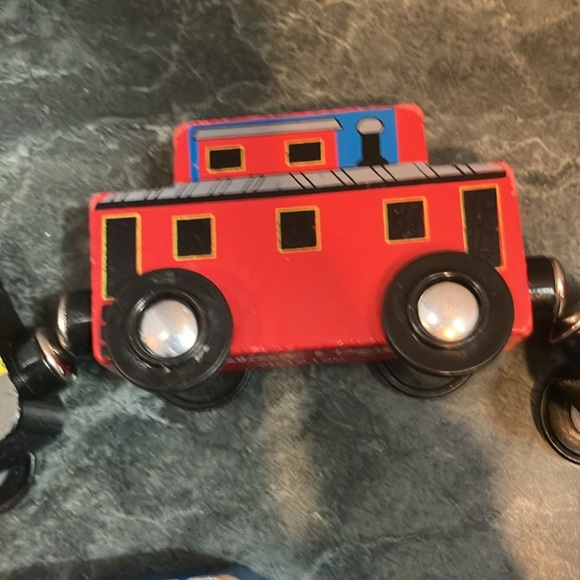 Wooden Train and Car Set - Red, Blue, Yellow - Picture 4 of 8